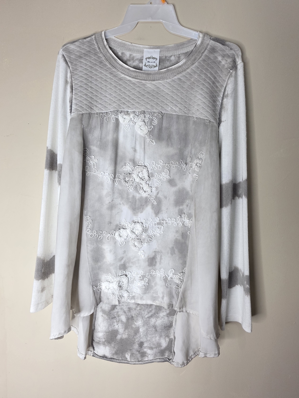 Fleur de Lis Tie Dye Lace Top XL Boho Flowy Long Sleeve New